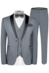 Gray Three Piece Shawl Lapel Wedding Suit