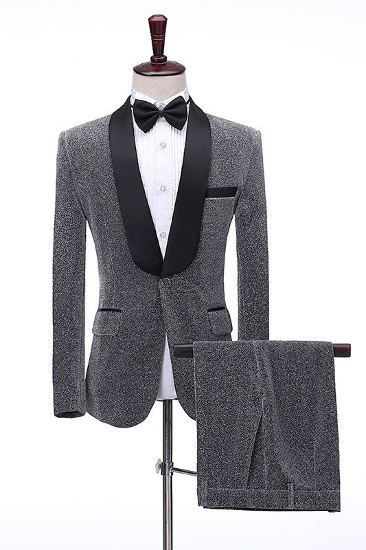 Gray Two Piece Shawl Lapel Wedding Suit