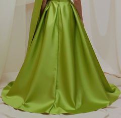 Green A Line Prom Dress One Shoulder Evening Dress with 3D Flower
