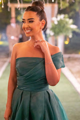 Green A Line Prom Dress One Shoulder Organza Formal Dress