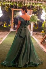 Green A Line Prom Dress One Shoulder Organza Formal Dress