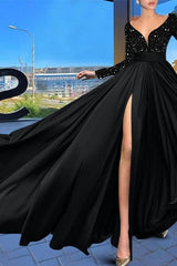 Green A Line Velvet Formal Dress Long Sleeve V Neck Christmas Party Dress