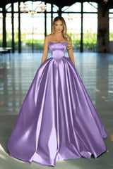 Green Ball Gown Prom Dress Sleeveless Strapless Satin Formal Dress