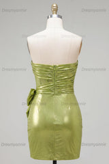 Green Strapless Ruched Corset Tight Short Homecoming Dress with 3D Flowers