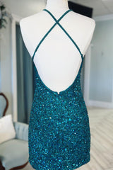 Green Homecoming Dress Sequin Backless Tight Short Prom Dress
