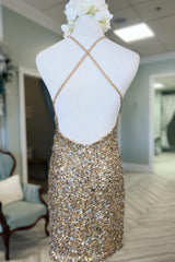 Green Homecoming Dress Sequin Backless Tight Short Prom Dress