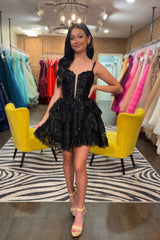 Green Homecoming Dress Sequin Corset Short Prom Dress With Ruffles