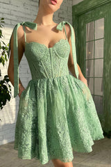 Green Homecoming Dress Sweetheart Cocktail Party Dresses with Appliques