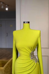 Green Long Sleeve Formal Dress High Neck Beaded Evening Dress