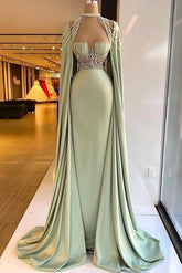 Green Mermaid Prom Dress Halter Neck Beaded Formal Dress