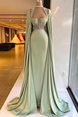 Green Mermaid Prom Dress Halter Neck Beaded Formal Dress