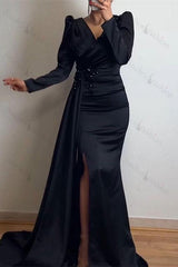 Green Mermaid Prom Dress Long Sleeve V Neck Beaded Formal Dress