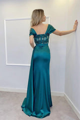 Green Mermaid Prom Dress Off the Shoulder Formal Dress With Lace Appliques