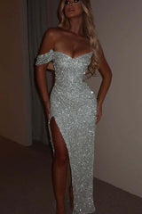 Green Mermaid Prom Dress One Shoulder Sequined Formal Dress