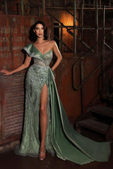 Green Mermaid Prom Dress One Shoulder Sequined Formal Dress