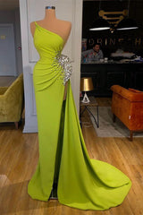 Green Mermaid Prom Dress Sleeveless One Shoulder Beaded Formal Dress
