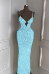 Green Mermaid Prom Dress Sleeveless Spaghetti Straps Beaded Formal Dress