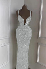 Green Mermaid Prom Dress Sleeveless Spaghetti Straps Beaded Formal Dress