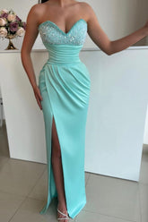 Green Mermaid Prom Dress Sleeveless Sweetheart Beaded Formal Dress