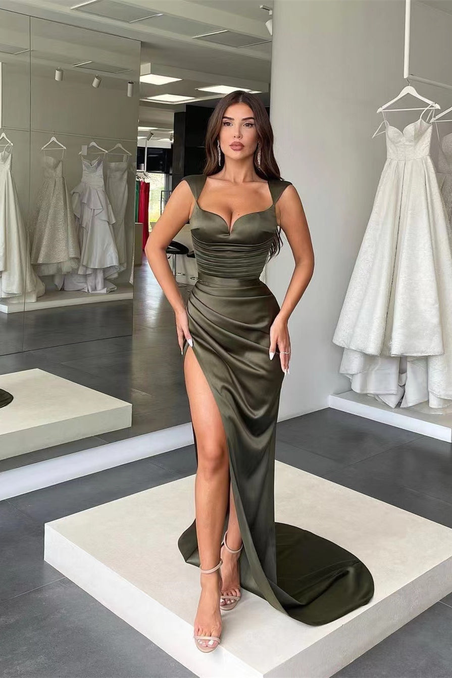 Green Mermaid Prom Dress Sleeveless Sweetheart Satin Formal Dress