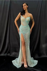 Green Mermaid Prom Dress Sleeveless Sweetheart Sequined Formal Dress