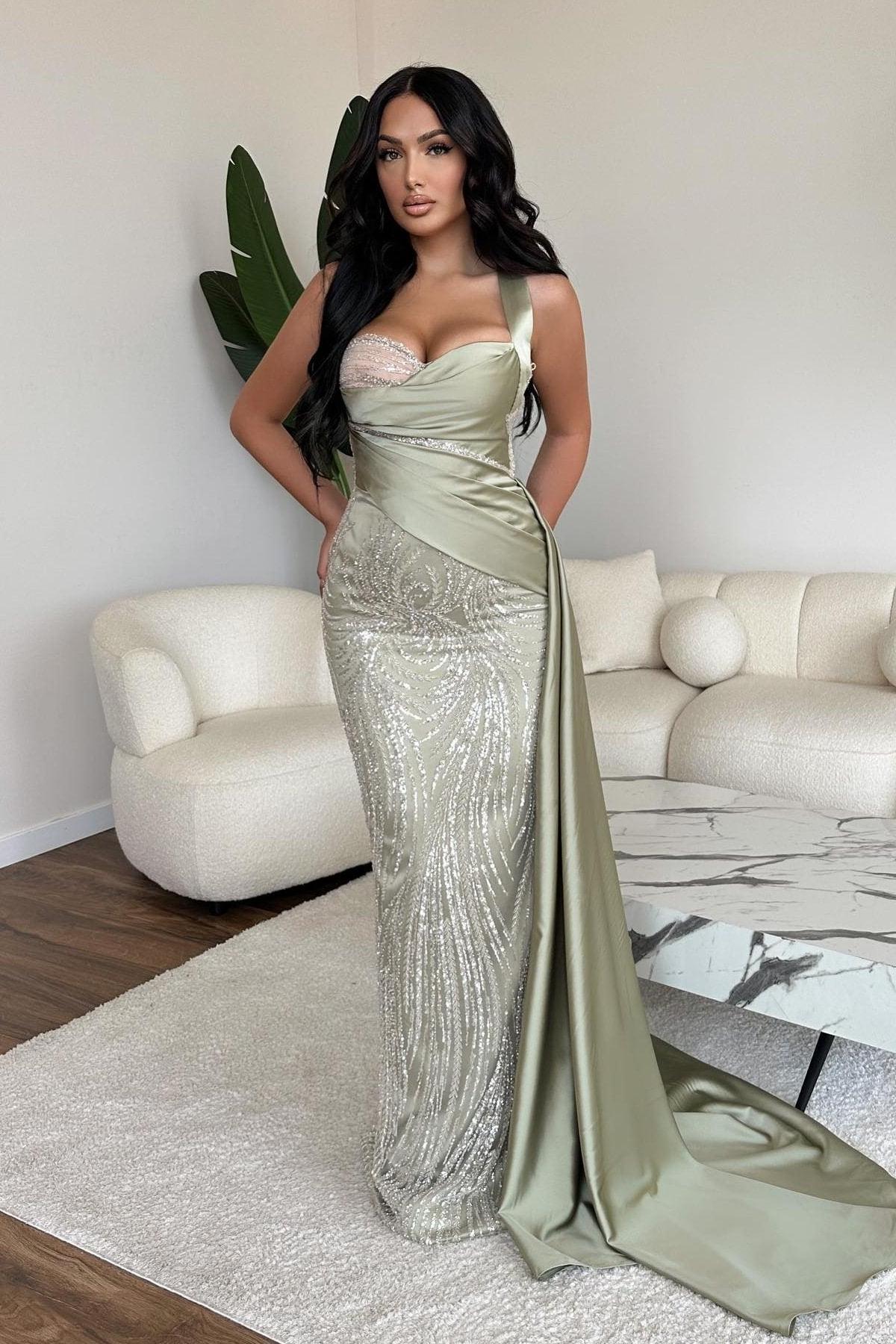 Green Mermaid Prom Dress Sweetheart Sequined Formal Dress