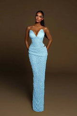 Green Mermaid Prom Dress Sweetheart Sleeveless Sequined Formal Dress