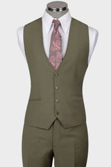 Green Peaked Lapel 3 Piece Business Men Suit