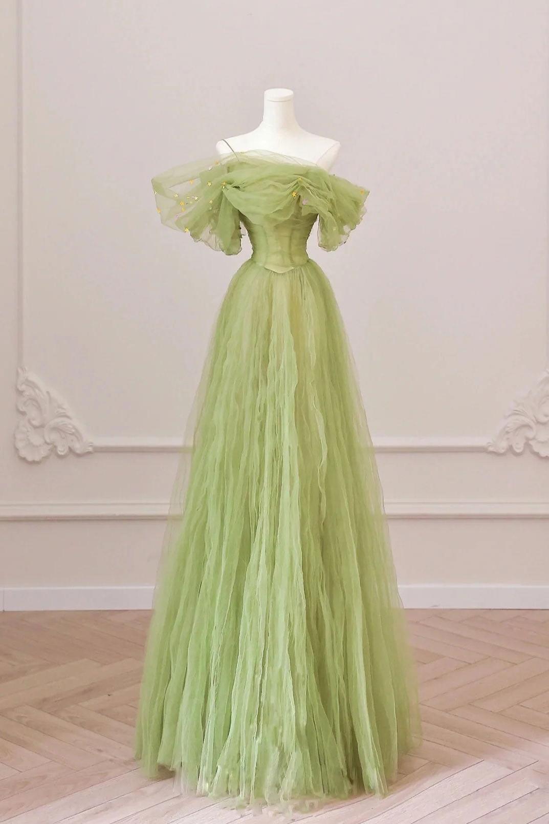 Green Prom Dress A Line Tulle Long Formal Party Dress Evening Dress