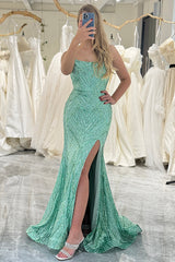 Green Prom Dress Mermaid Long Evening Dress With Slit