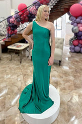 Green Prom Dress Mermaid Satin Long Formal Dress With Slit