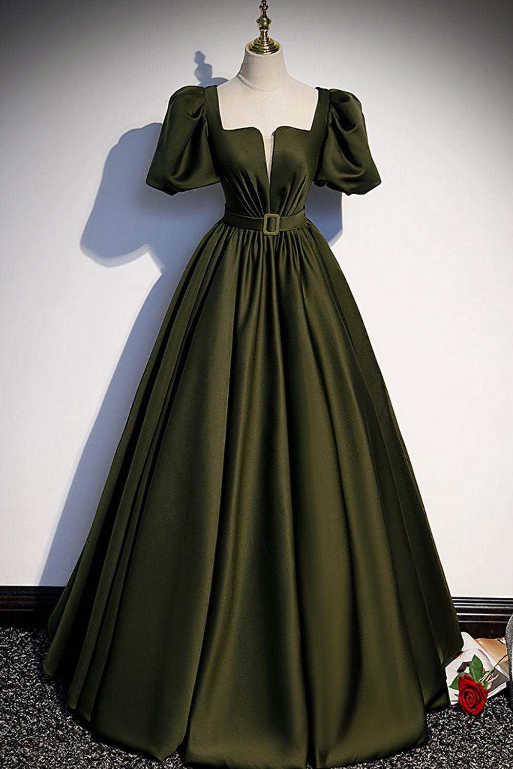 Green Prom Dress Satin A Line Long Formal Party Dress Evening Dress