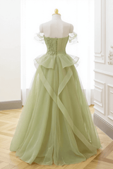 Green Prom Dress Tulle Lace Long Elegant Corset Formal Party Evening Dress