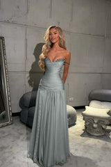Green Sheath/Column Prom Dress Sleeveless Off the Shoulder Formal Dress With Lace Appliques