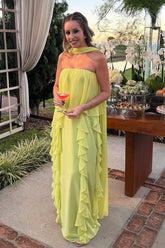 Green Sheath/Column Prom Dress Sleeveless Ruffled Strapless Formal Dress