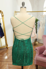 Green Short Homecoming Dress with Lace Appliques