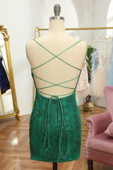 Green Short Homecoming Dress with Lace Appliques