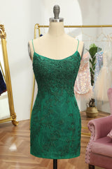 Green Short Homecoming Dress with Lace Appliques