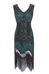 Green Sleeveless Gatsby 1920s Dress with Fringe