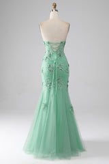Green Trumpet Sweetheart Long Prom Dress with Appliques