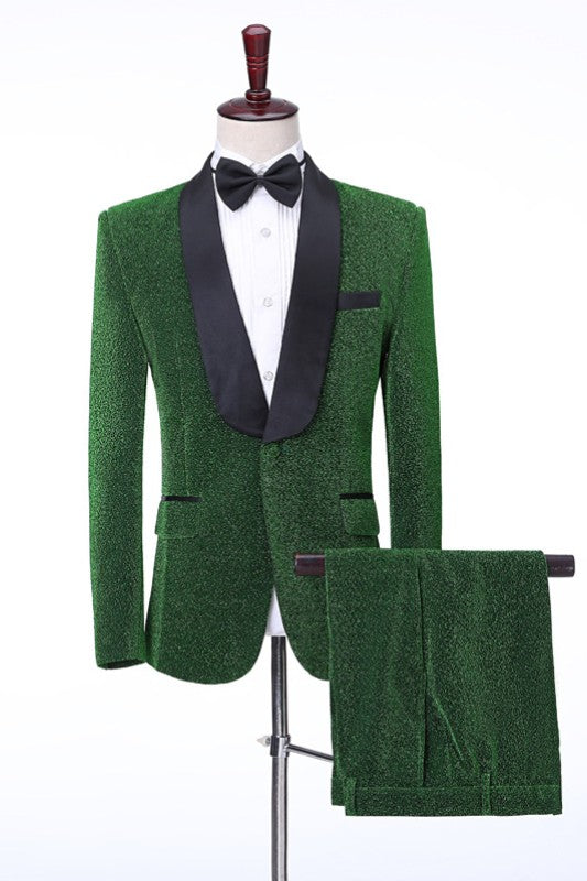 Green Two Piece Shawl Lapel Wedding Suit