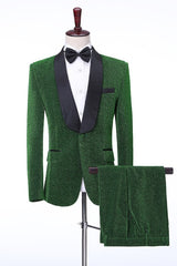 Green Two Piece Shawl Lapel Wedding Suit