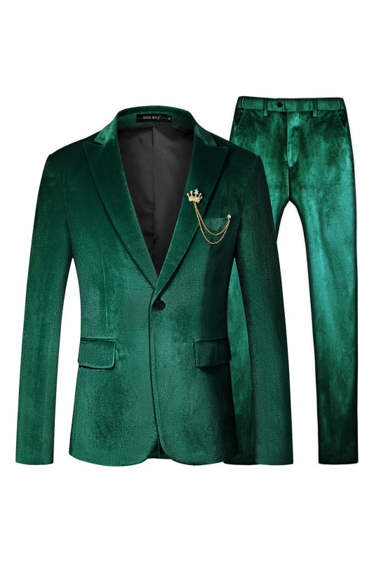 Green Two Piece Velvet Peaked Lapel Prom Suit