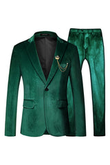 Green Two Piece Velvet Peaked Lapel Prom Suit