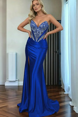 Green Beaded Mermaid Prom Dress Sweetheart Satin Formal Dress