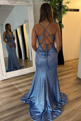 Grey Blue Prom Dress Mermaid Long Formal Dress