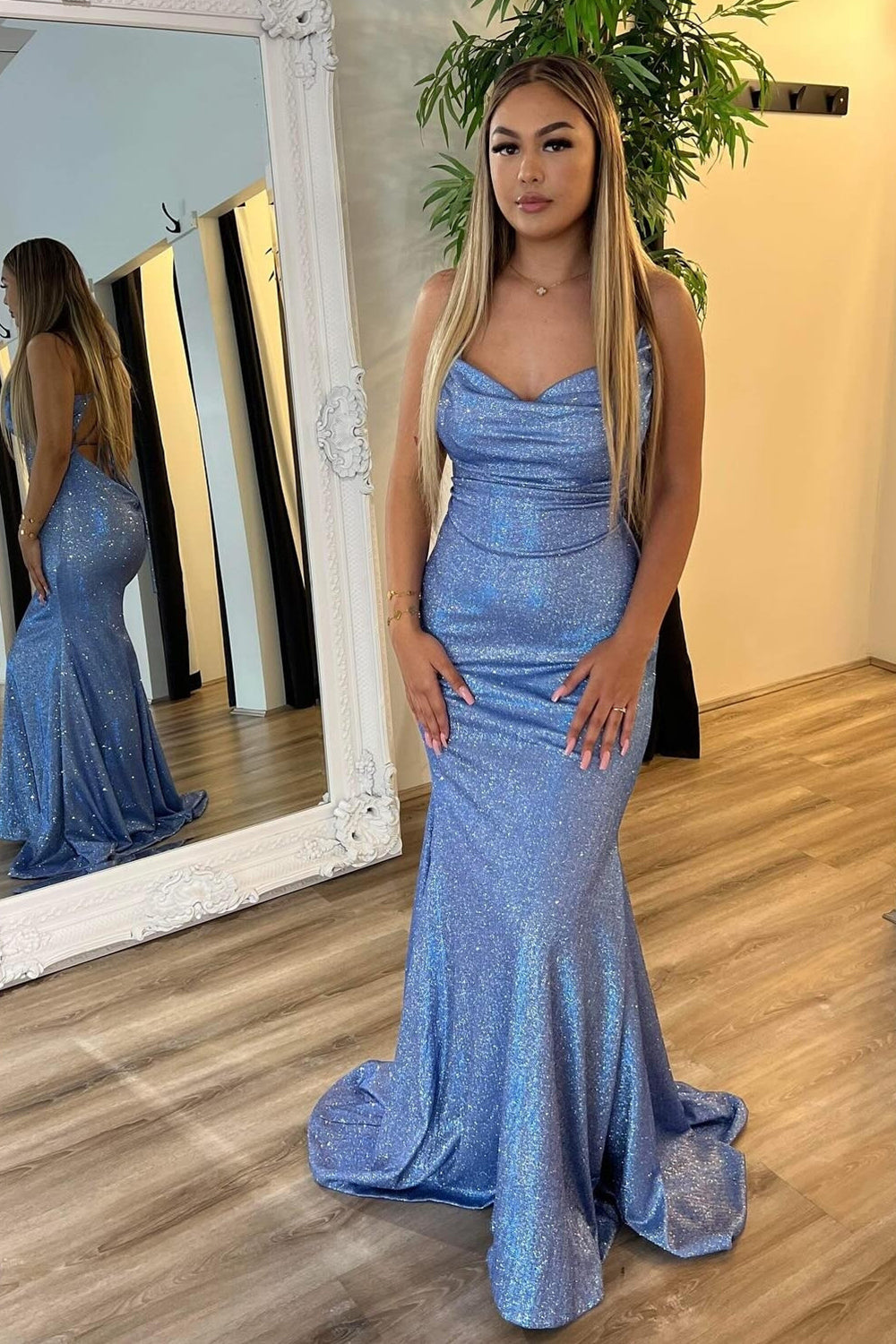 Grey Blue Prom Dress Mermaid Long Formal Dress