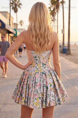 Grey Corset Jacquard A-Line Short Homecoming Dress with Bow