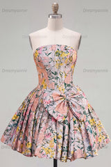 Grey Corset Jacquard A-Line Short Homecoming Dress with Bow