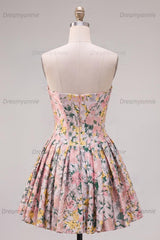 Grey Corset Jacquard A-Line Short Homecoming Dress with Bow
